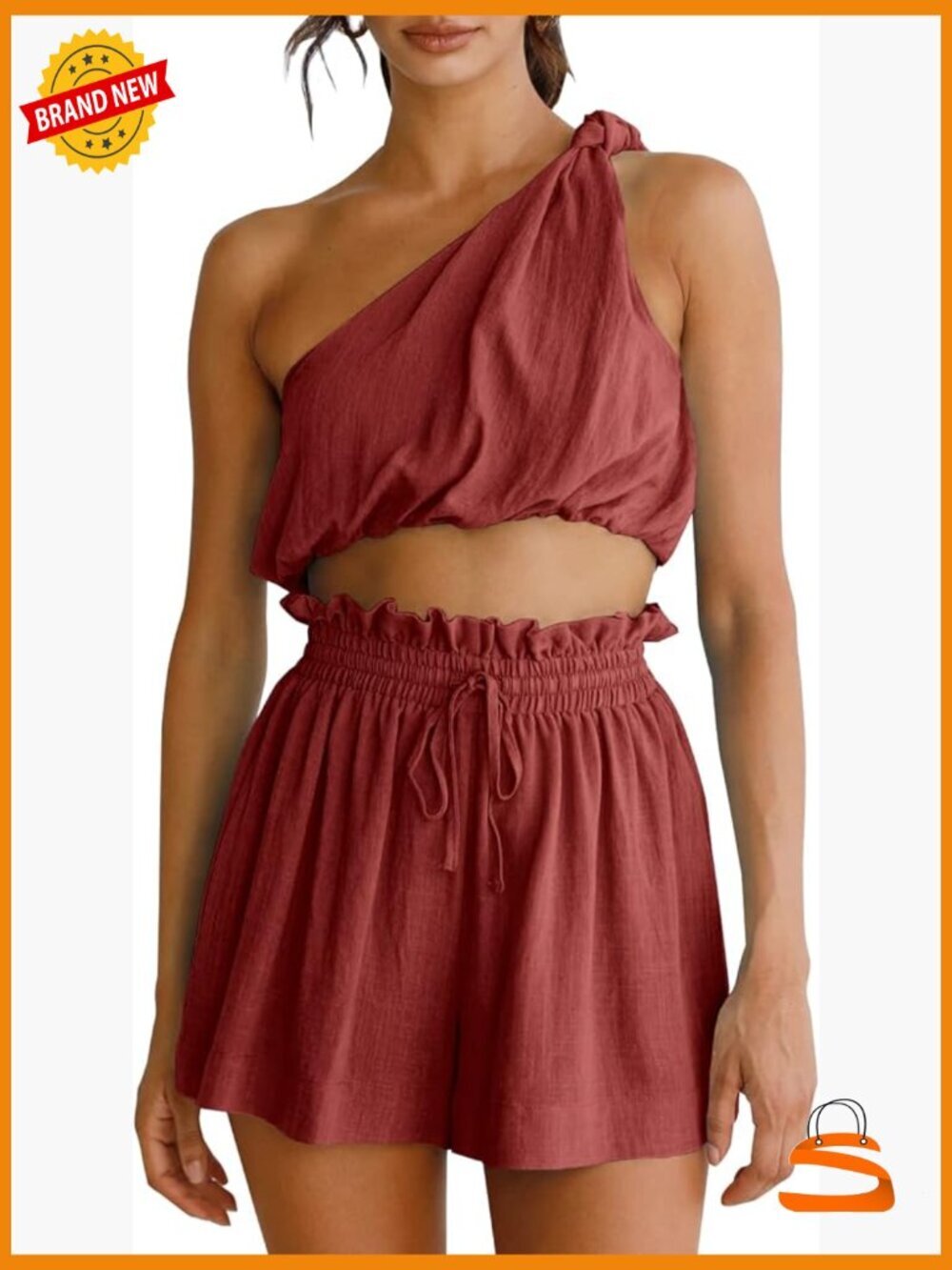 Linen Two Piece Crop Top and Paper Bag Shorts Set